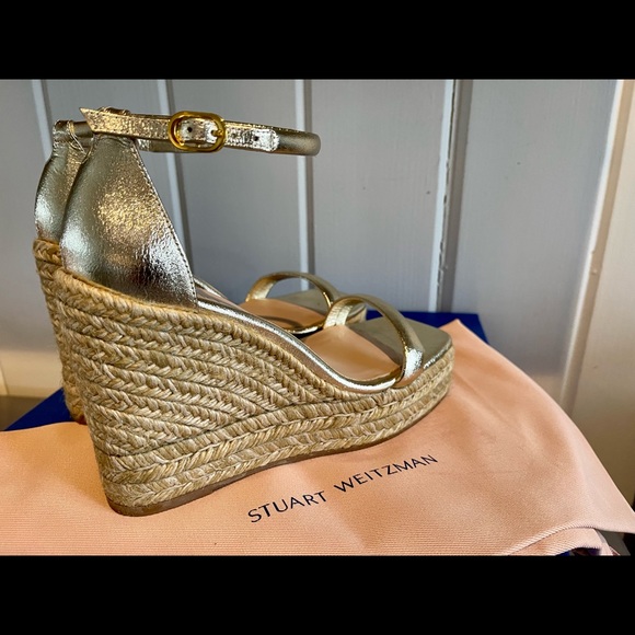 Stuart Weitzman Gold Nudist Wedge Espadrilles 36 /5.5 C LIKE NEW - Picture 6 of 7